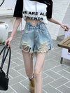 High Waist Hole Denim Shorts