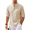 2024 Men's Casual Blouse Cotton Linen Shirt Loose Tops Long Sleeve Tee