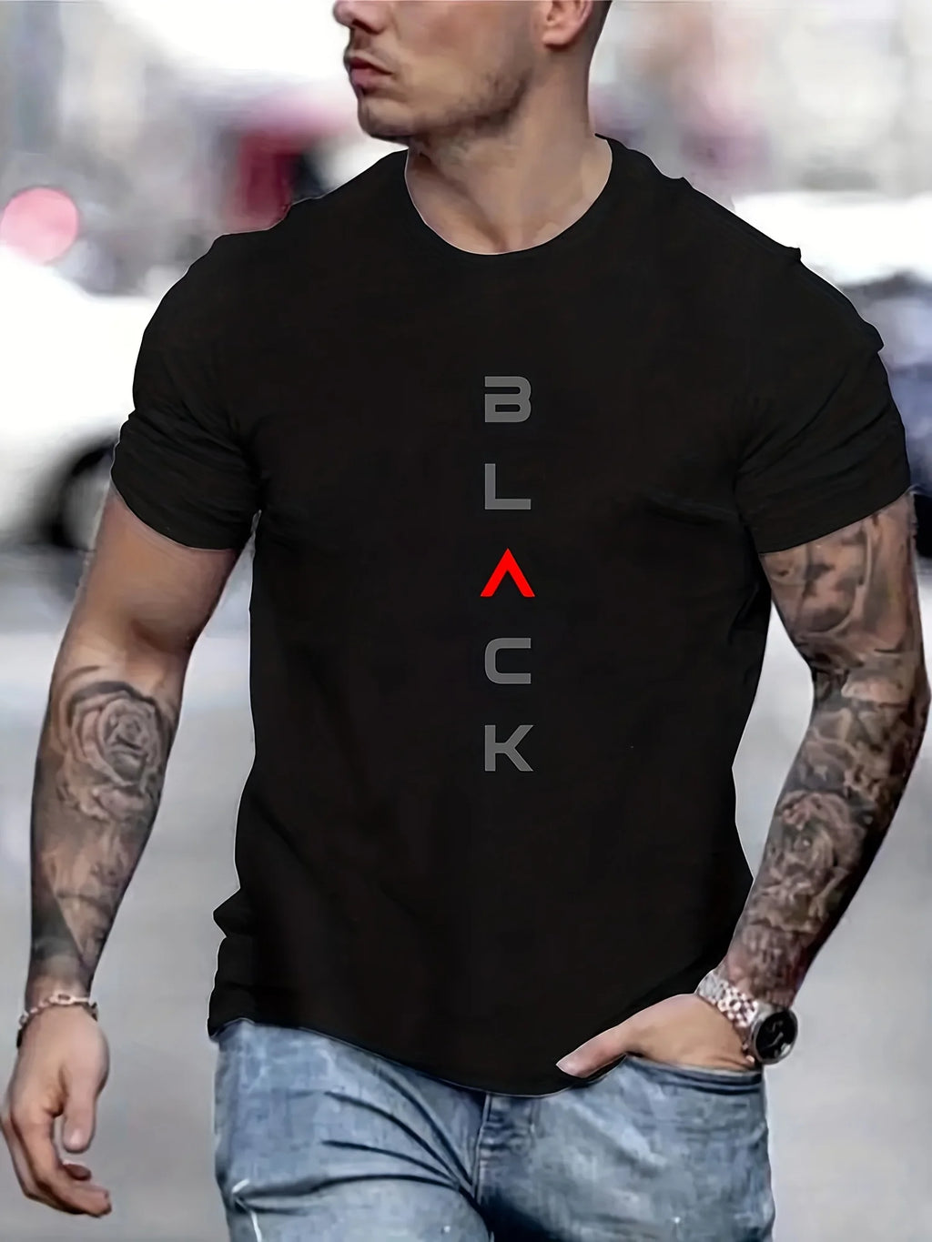 Men's Casual Loose Print Round Neck T-shirt Top