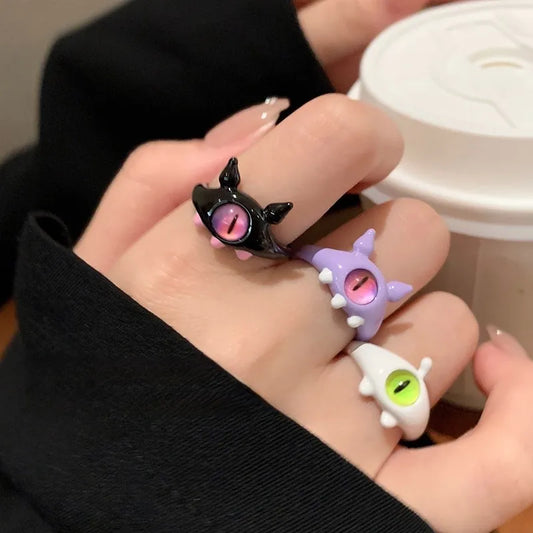 Y2K Anime Animal Cat Monster Big Eye Finger Rings Eye Punk Ring Jewelry