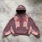 Harajuku Patchwork Trendy Hoodie Y2k Gothic Star Patch Old Sweatshirt Winter Streetwear