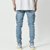 Jeans Men Pants Wash Solid Color Multi Pockets Denim Mid Waist Cargo