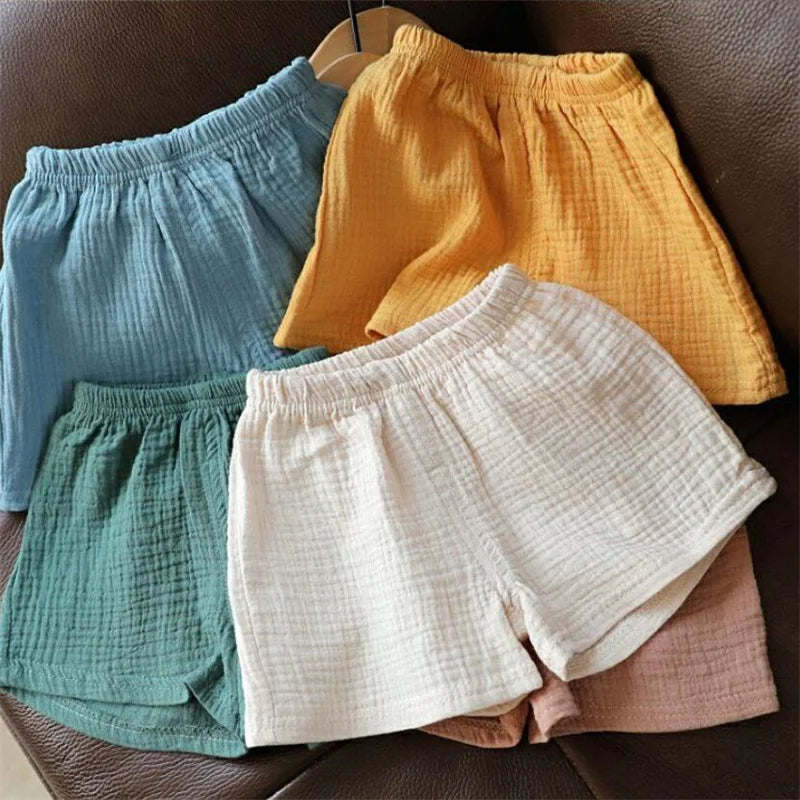 Cotton Linen Kids Girls Shorts Solid color Summer Boys Five-point Pants
