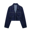 Women Autumn Versatile Pocket Denim Lapel Shirt