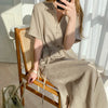 Cotton and Linen Long Dress Fashion Polo Neck Single Breasted Shirt