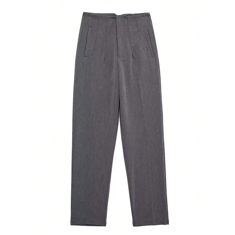 Woman Solid Trouser High Waist Slim Zipper Fly Long Pants