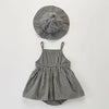 Baby Girls Jumpsuit+Hat Sleeveless Cotton Plaid Toddler Baby Girl Dress Romper
