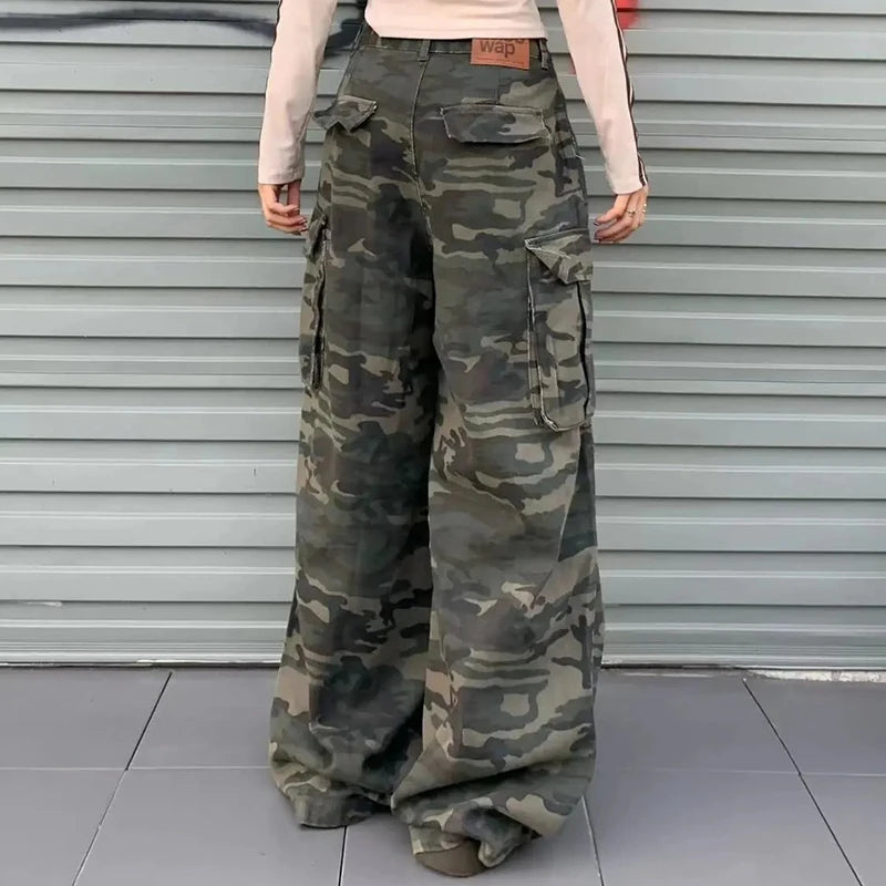 Women Y2K Camouflage Cargo Jeans Vintage High Waist Hip Hop