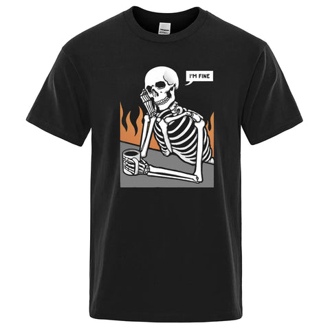 Skeletons In Meditation And Keep Alone Print T-Shirt