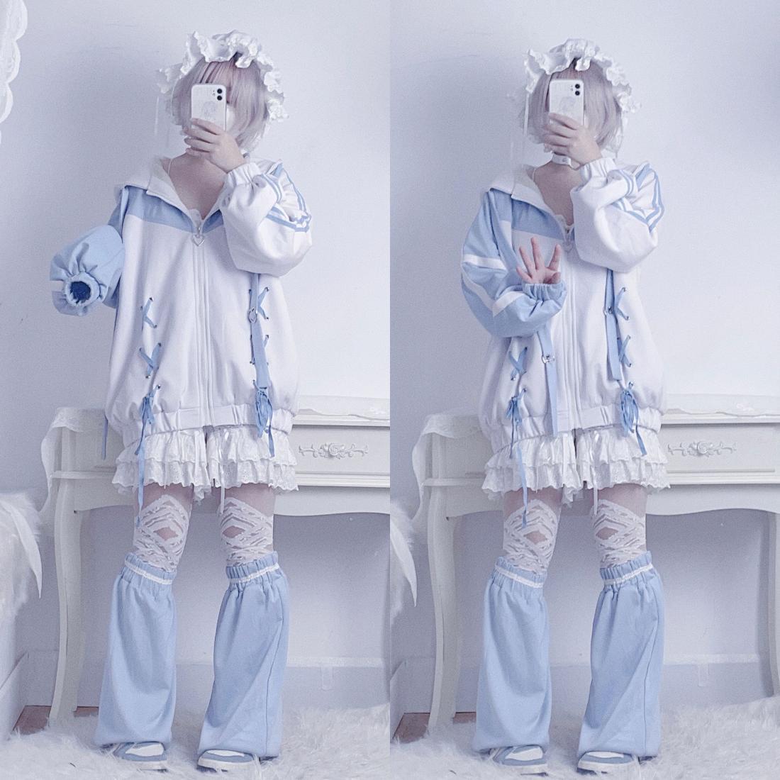 90s Harajuku Kawaii Pullover Fairycore Bandage Sweatshirt Y2k Women E-girl Goth Streetwear