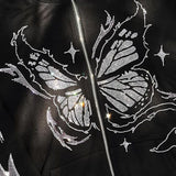 Butterfly Rhinestone Traf Zip Hoodie Sweater Autumn/Winter Harajuku Gothic
