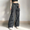 Y2K Black Cargo Pants –Mid-Waist Loose Fit with Drawstring