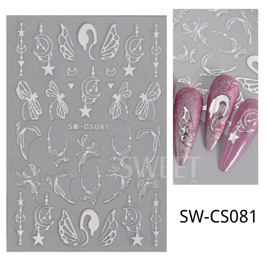 3d Bronzing Laser Cross Stars Y2k Nail Sticker Adhesive Manicure