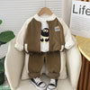 Stylish 3-piece Suit For Boys Cartoon Tops Patchwork Coat Contrast