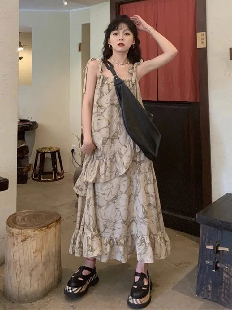 Strap Floral Long Dress