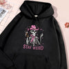 Pink Hat Skull Print Stay Weird Letter Man Hoodies Soft Fleece