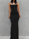 Maxi Dress For Women Party Black Casual Square Collar
