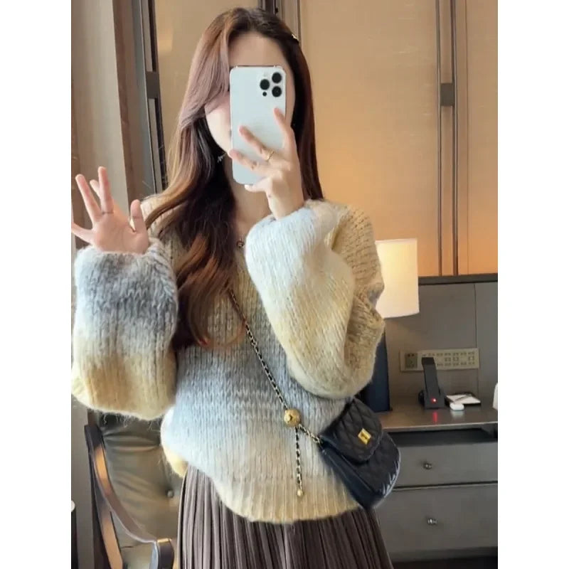 Fashionable Style V-Neck Striped Gradient Sweater