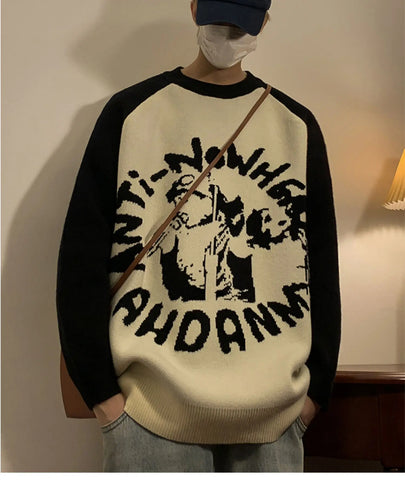 2024 Autumn and Winter Loose Raglan Sleeve Round Neck Sweater Couple Top Youth