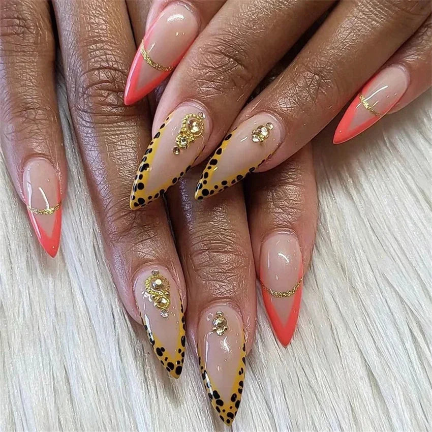 Colorful Glossy Acrylic Press On Nails Long Coffin Tips