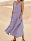 Cotton Linen Sleeveless Loose Swing Dress for Women