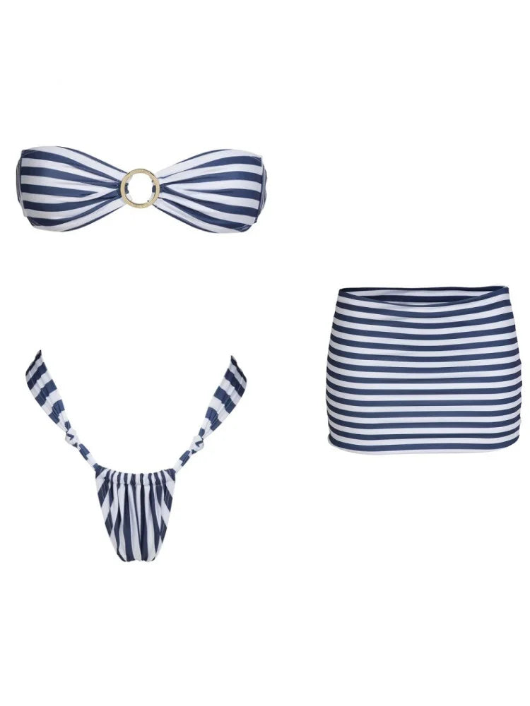 Women's Striped Triangle Bikini Sexy Brazilian Swimwear Set
