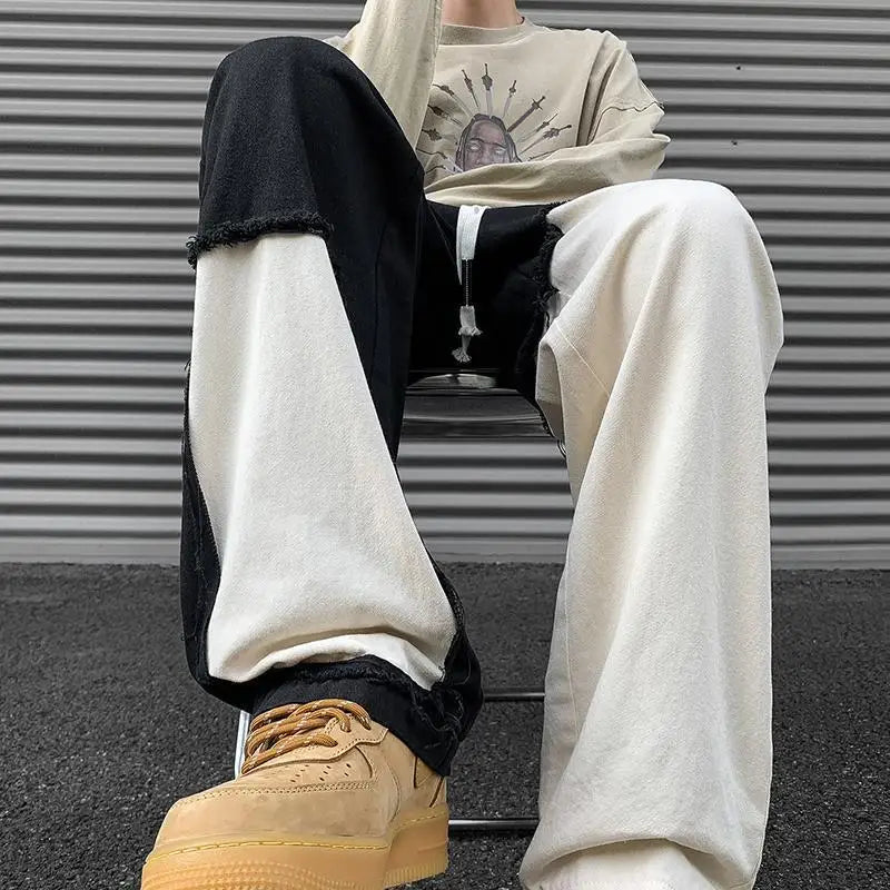Spring Autumn Contrast Color Elastic Waist