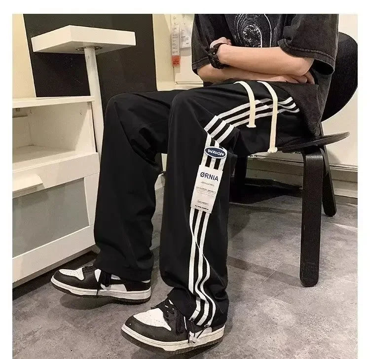 Casual Trendy Loose-Fit Straight Leg Ice Silk Sports Trousers