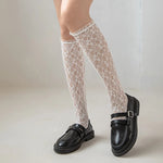 Cute Lolita Lace Knee High Socks Women's Fashion Black Lace Thin Breathable Solid