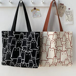 Canvas Bags Shopper Cute Cat Tote with Zipper Bag Japanese Cartoon Small Shoulder