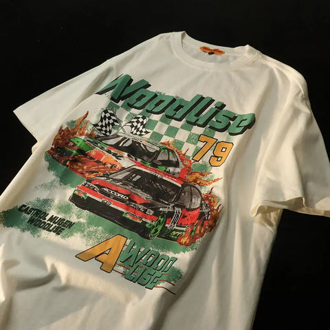 Y2k Top Tshirt Women Short 90s Vintage Racing Cars Graphic Hip Hop Oversized