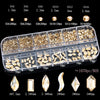 Gold Nail Rhinestone 12 Grids Multi-Shaped Flat Back Gemstones 3D