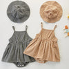 Baby Girls Jumpsuit+Hat Sleeveless Cotton Plaid Toddler Baby Girl Dress Romper