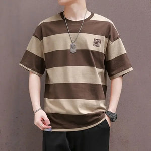 Men's Pullovers Crew Neck Contrast Color Casual Fashion Short Sleeve Striped