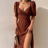 Summer Chiffon High Split Deep V Neck Midi Dress