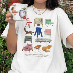 Design Chairs Printed Women Vintage T Shirt Grunge Aesthetic Music Lyrics