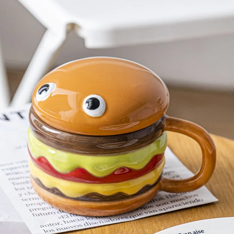 300ml Ceramic Hamburger Cup Creative Coffee Cup Cute Cartoon Mug Breakfast