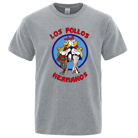LOS POLLOS Hermanos Funny Printed T-Shirt Men Fashion Casual Short Sleeves Cotton