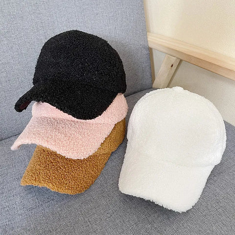 New Winter Women Baseball Cap Artificial Lamb Wool Hats Version Tide Warm