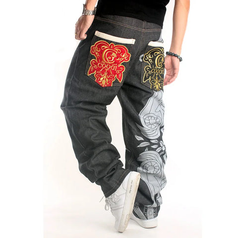Retro Hip Hop Letter Casual Jeans Men's Baggy Denim Trousers