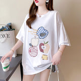 Women's Summer Oversized Y2K Pure Cotton Top Korean Funny Apple Embroidery T-Shirt