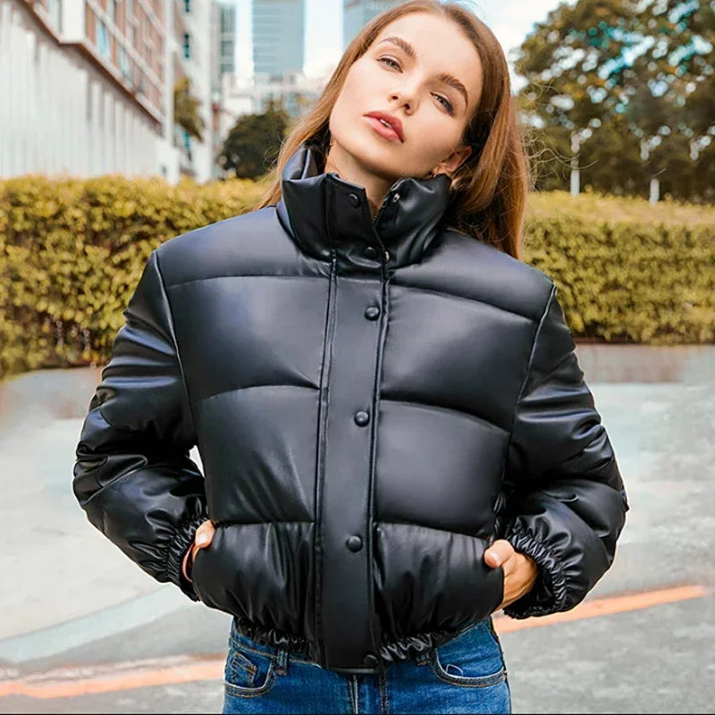 2024 Women's PU Leather Winter Coat