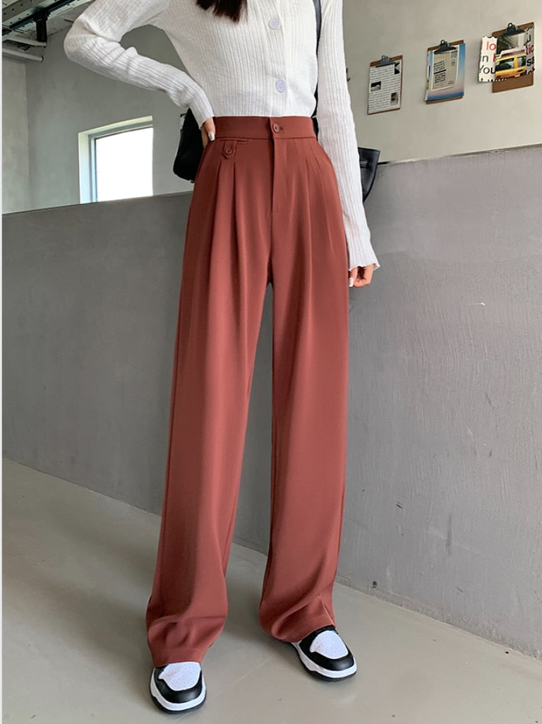 Casual High Waist Wide Leg Pants for Women Ladies Long Trousers