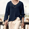 Autumn Men's Clothing Knit T Shirt Solid Color V Neck Long Sleeve Streetwear