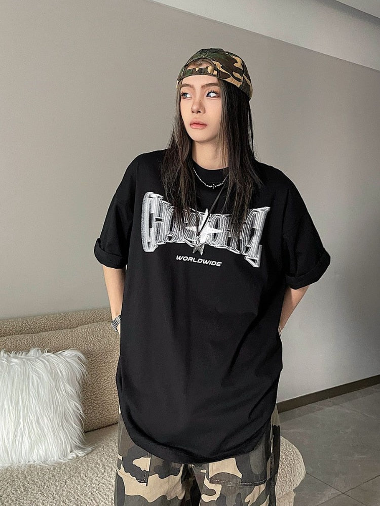 Women's Hip Hop Oversized Letter Star T-Shirts