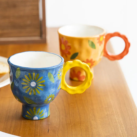 Hand-Painted Ceramic Mug with Creative Handle