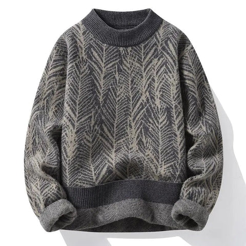 Trendy Autumn Sweater Natural Grass Pattern Thick Streetwear Men Winter Preppy Style