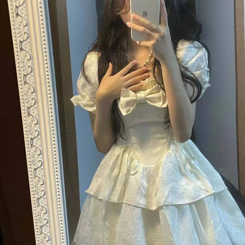 Kawaii Bow Mini Dress Women
