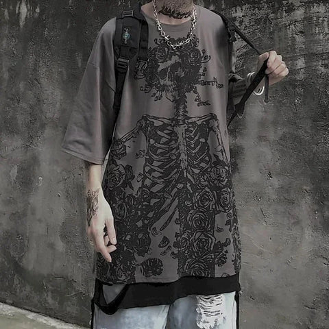 2024 Streetwear High Street Gothic Skull Tshirt Dark Anime Men Y2k Top