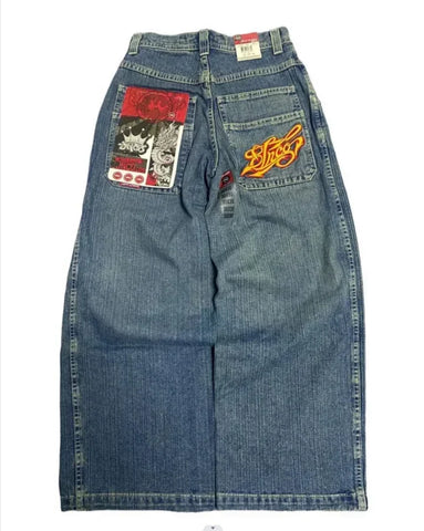 Vintage Y2K Harajuku Hip Hop Jeans: Women's Embroidered Denim Pants